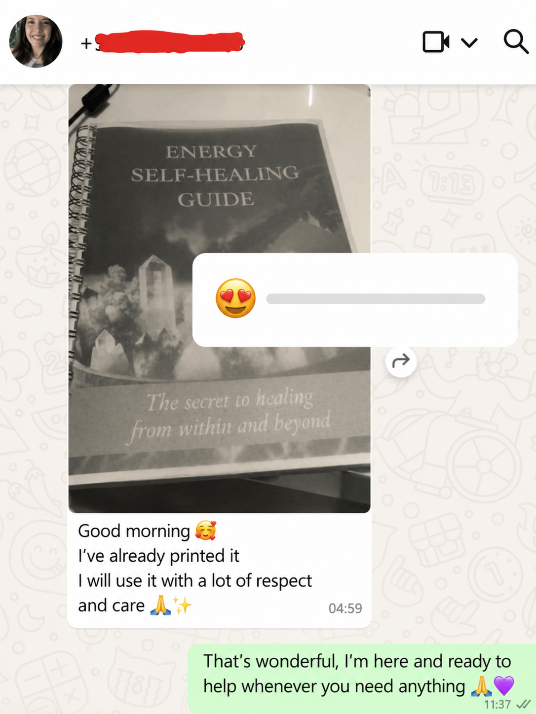 WhatsApp message: the guide printed out and used with care
