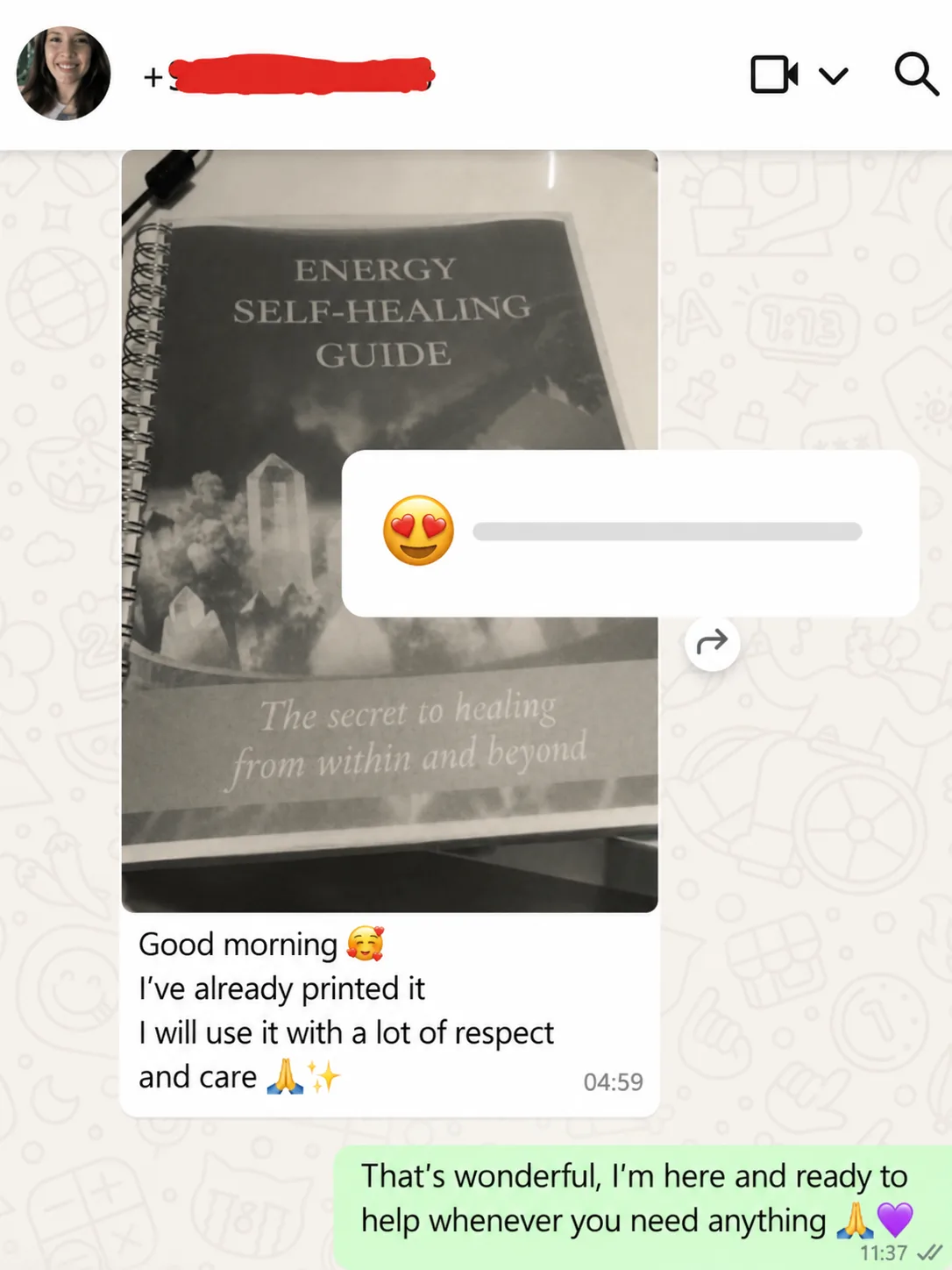 WhatsApp message: the guide printed out and used with care