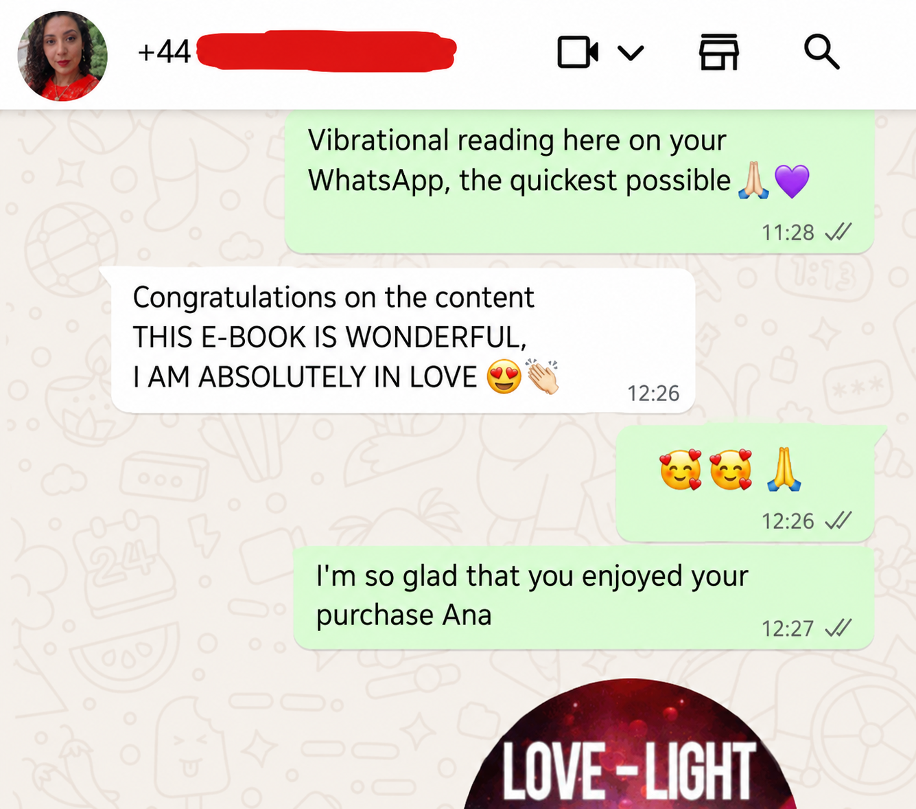 WhatsApp message: praise for the content of the e-book